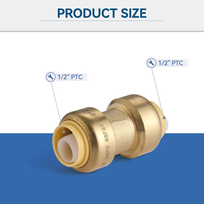 GUOFIS 12Pack 1/2 Inch Pushfit Straight Coupling  PEX Brass Push-fit Coupling with Disconnect Clip  Push-to-Connect Plumbing Fittings for PEX  Copper  CPVC - Image 4